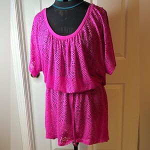Catalina Pink Crochet Knit Beach Dress Tunic Swimsuit Bathing Suit Cover-Up 1X